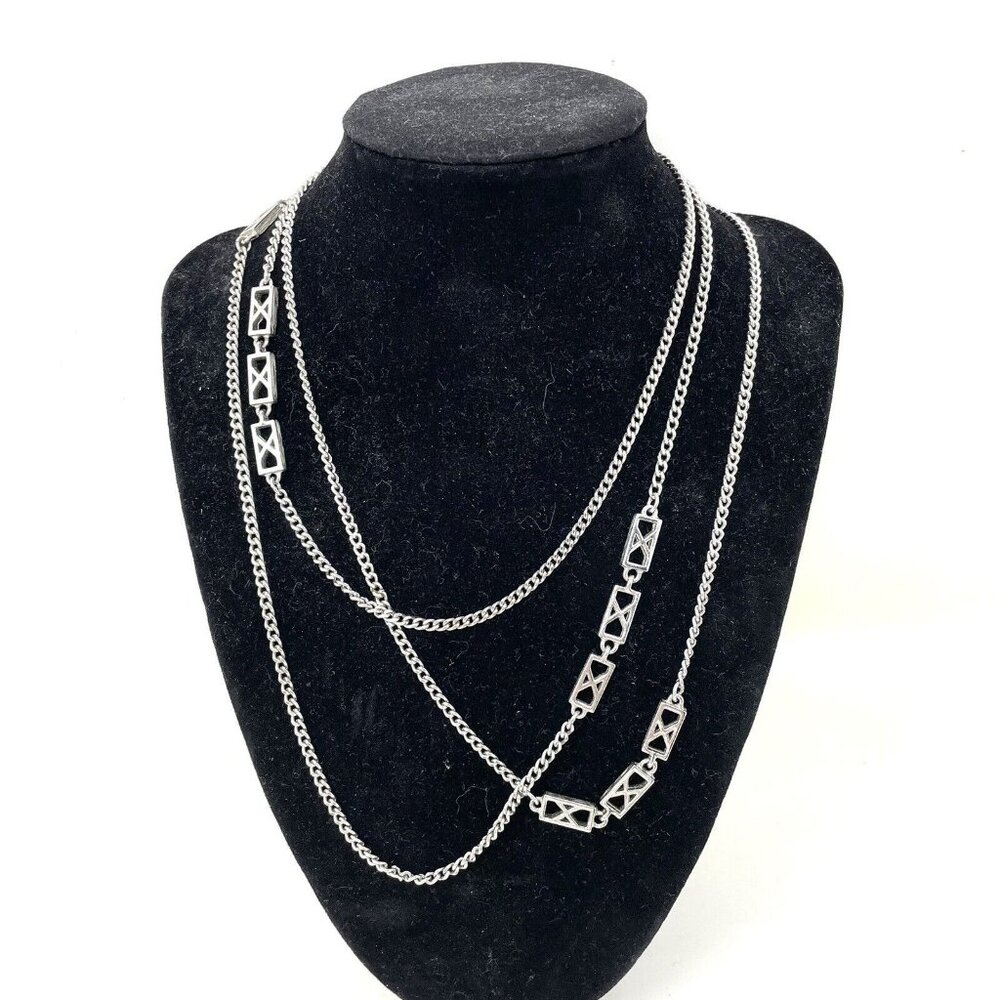 Monet Long Convertible Necklace Silver Tone Chain 26 Inch Signed Estate Jewelry